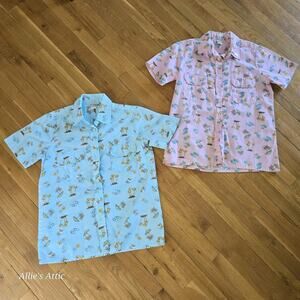 Vintage Matching Hawaiian Button Shirts Men Women His Hers Costume Pink Blue L